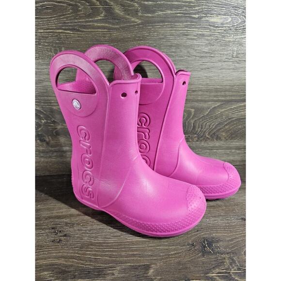 Crocs Childrens Sz 2 Junior Handle It Rain Boot Waterproof Croslite Pink Boots - Picture 1 of 8